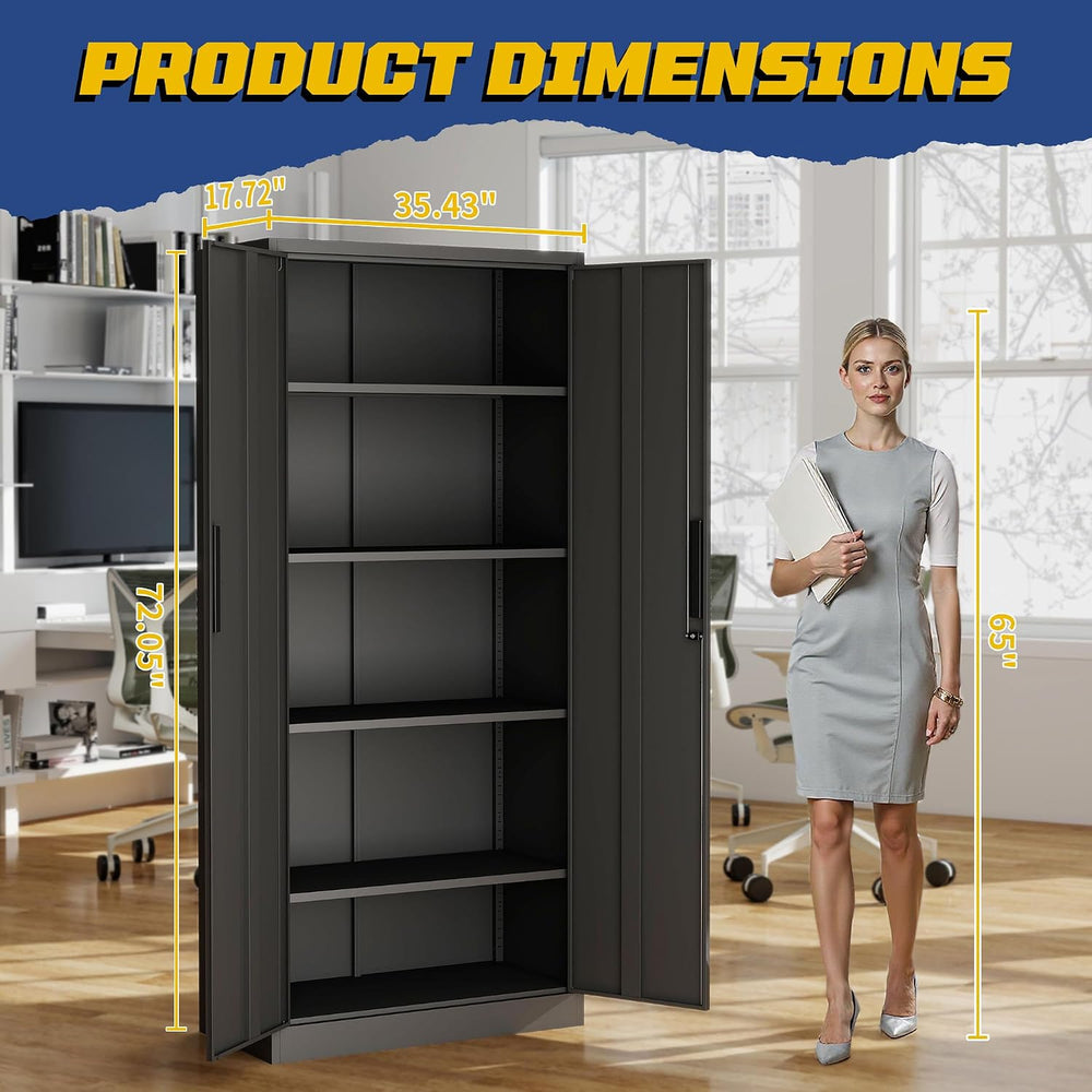 Metal Storage Cabinet with Adjustable Shelves, 72" Steel Garage Storage ...