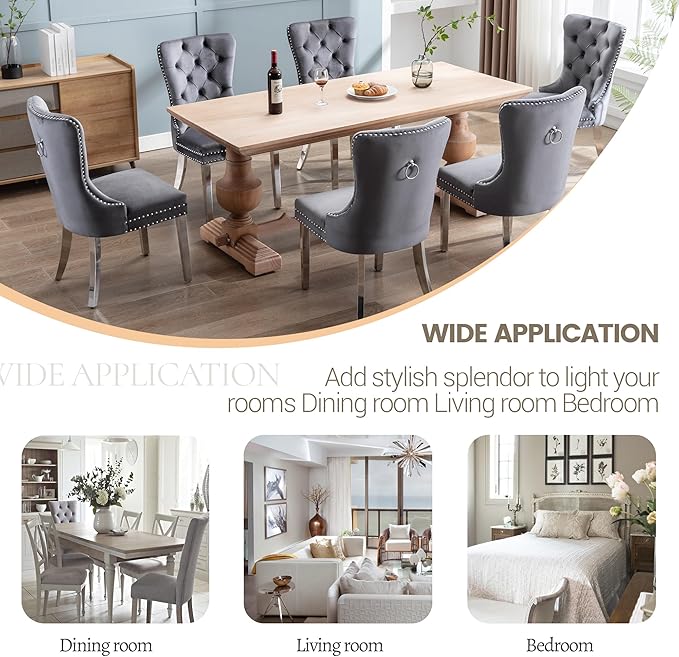KCC Velvet Dining Chairs Set of 6, Upholstered High-end Tufted Dining Chair w...