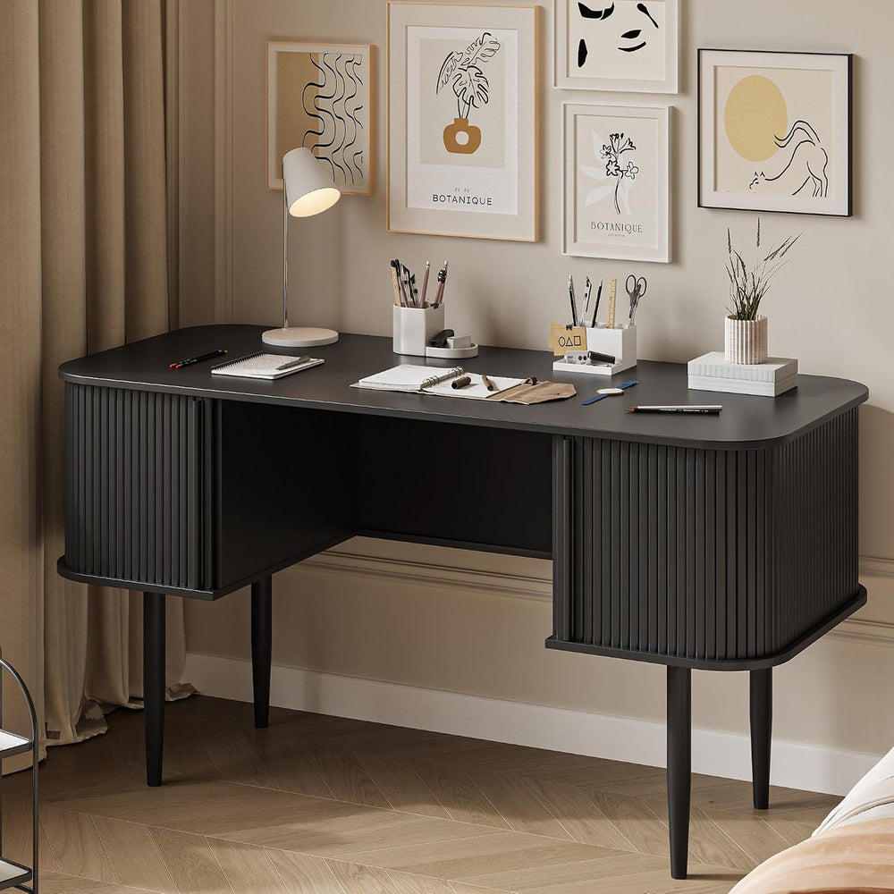 MAISONARIA 55" Modern Writing Desk with Storage, Wood Home Office Desk w...
