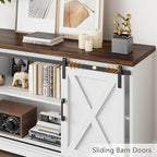 IDEALHOUSE Farmhouse Tv Stand for 65 inch TVs, Entertainment Center with Sliding Barn Doors and Adjustable Shelf, Modern Storage Media TV Console TV Stand Table for Living Room, Bedroom, White & Brwon