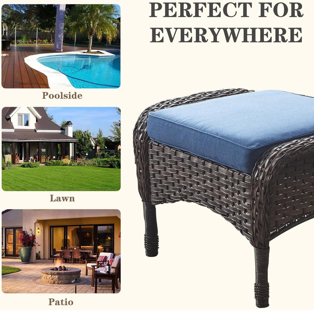 Belord Outdoor Ottomans for Patio Foot Rest - 25 Inch PE Wicker Foot Stool Se...