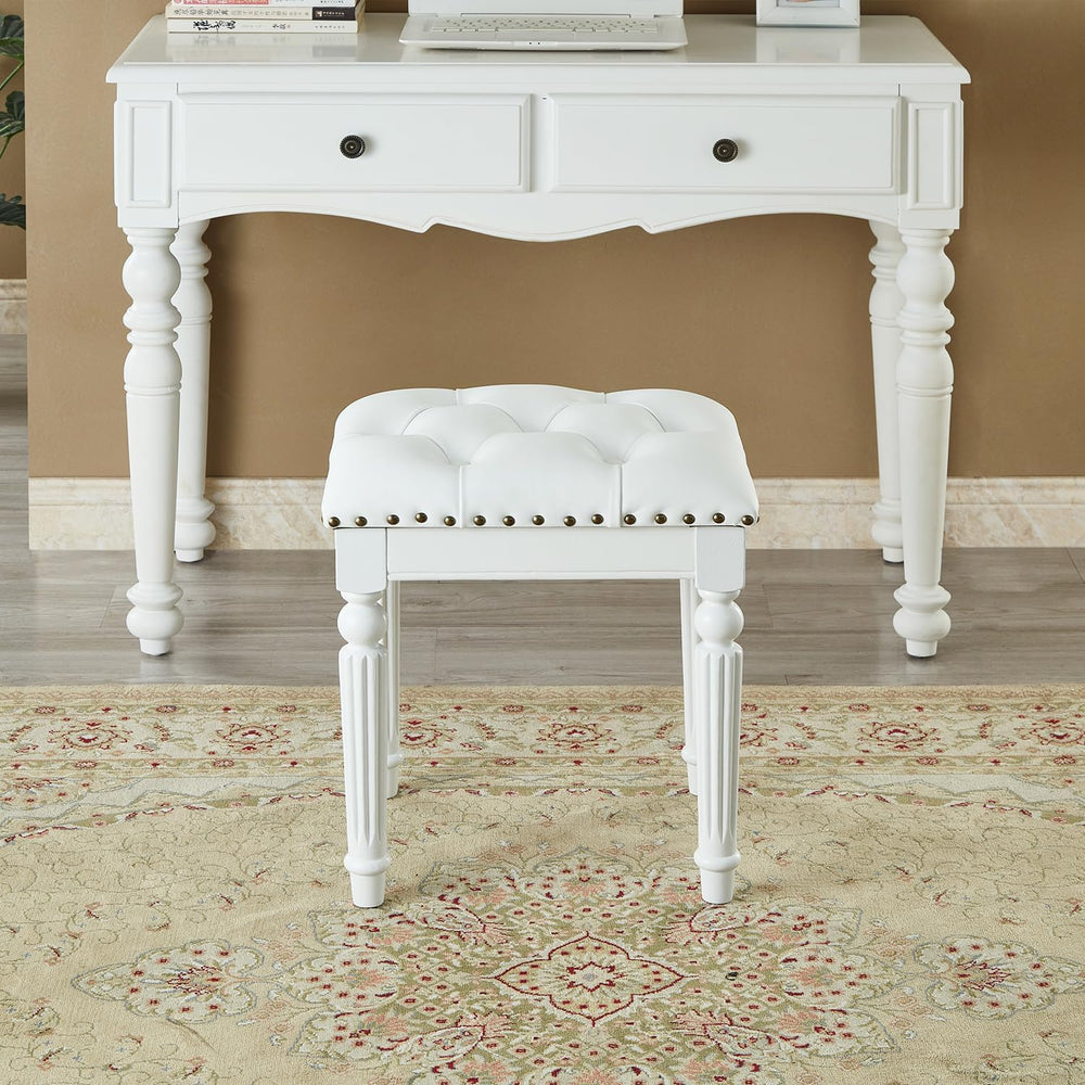 Vanity Bench Stool with Microfiber Leather Cushion, Vanity Chair Ottoman Dres...