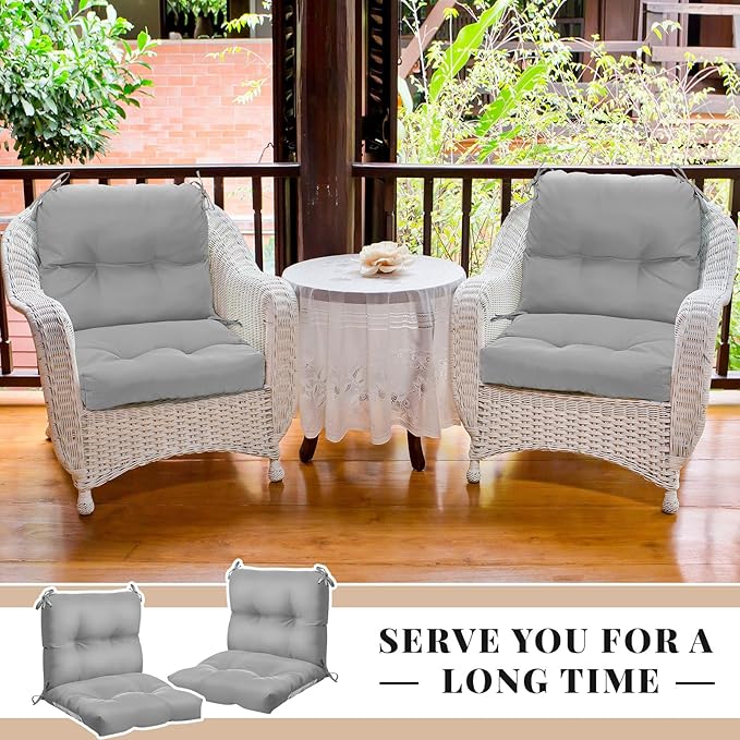 Geetery Outdoor Chair Cushions Set of 4 for Patio Lawn Furniture Wicker Rocking Dining Chairs 42x21x4 Inch High Back Seat Pads Replacement with Ties Weather-resistant Fade-resistant Indoor(Light Grey)