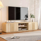 BELLEZE 70" Fluted Media Entertainment Center Console for TVs up to 75", TV Stand Table w/Oversize Drawers and 2-Tier Open Shelves, Wood Storage Cabinet for Living Room-Mint(White Lotus)