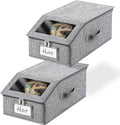 2 Pack Grey Hat Organizer for Baseball Cap, Hat Storage for Closet with Clear Window, Breathable Fabric Hat Box for Snacks, Toys, Socks, Stackable Hat Storage Organizer for Men/Women