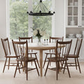 HNY Walnut Windsor Dining Chairs Set of 6, Farmhouse Wooden Kitchen Chairs with Spindle Back, Mid Century Modern Armless Kitchen Side Chair for Dining Living Room Restaurant