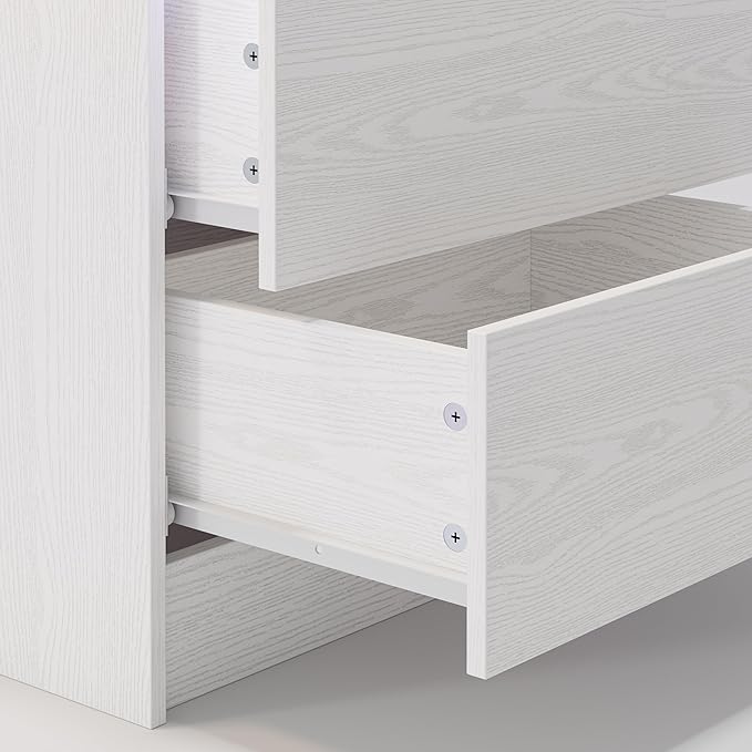 LIKIMIO Night Stand with Charging Station, Modern White Nightstand with LED L...