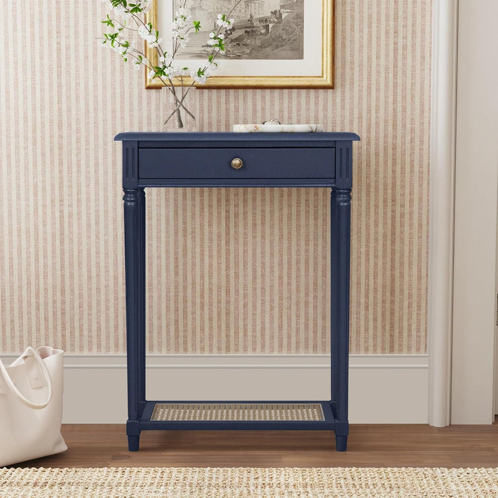 East at Main Lenora Navy Narrow Console Table for Entryway with Drawer | 23.7...