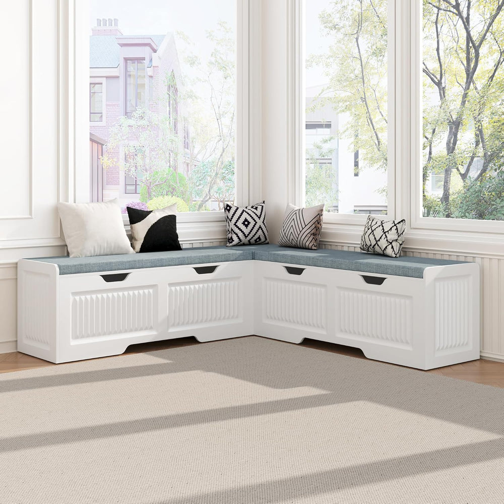 L-Shaped Storage Bench, Corner Bench with Storage,Kitchen Breakfast Nook Benc...