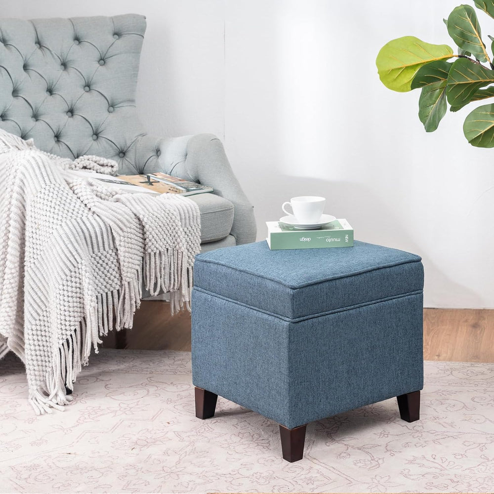 Linen Storage Ottoman with Wooden Legs, 17" Square Upholstered Flip-Top ...