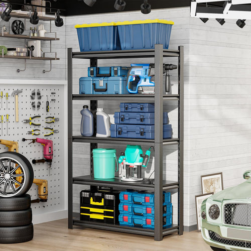 24" W Garage Shelving,5-Tier Heavy Duty Shelving Unit,3000LBS Adjustable Metal Storage Shelves,Storage Rack Units for Industrie,Shed,Warehouse,Basement,Black,24" W x 16" D x 63" H