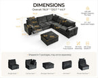 Oversized Modular Sectional Sofa with Power Recliner, Plush Cloud Couch with Headrest, Convertible Deep L-Shaped 6 Seater with Corner and Storage Ottoman, Chenille, Black