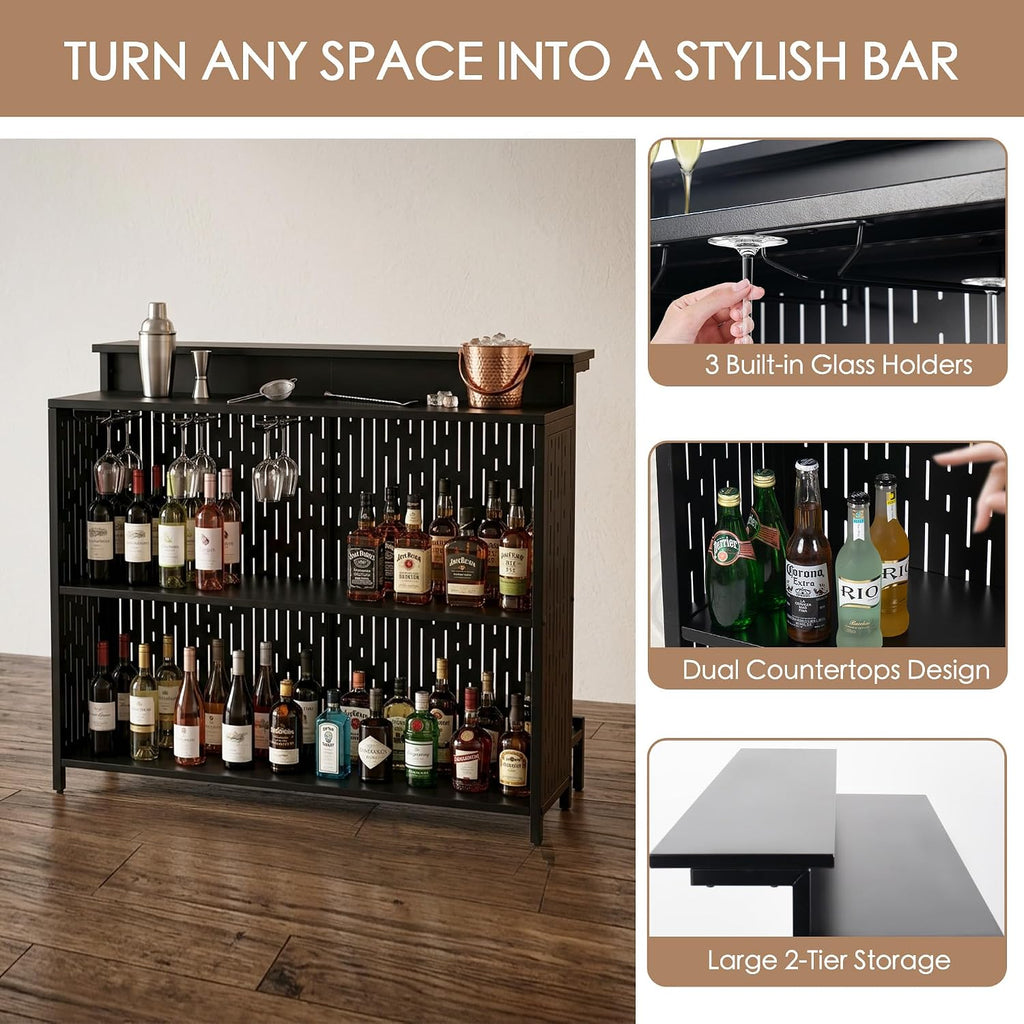 Kozyard Home Bar Cabinet with Storage Cabinet and Shelves | Black Indoor Bar Cabinet for Kitchen, Dining Room, Living Room, Home Bar Furniture