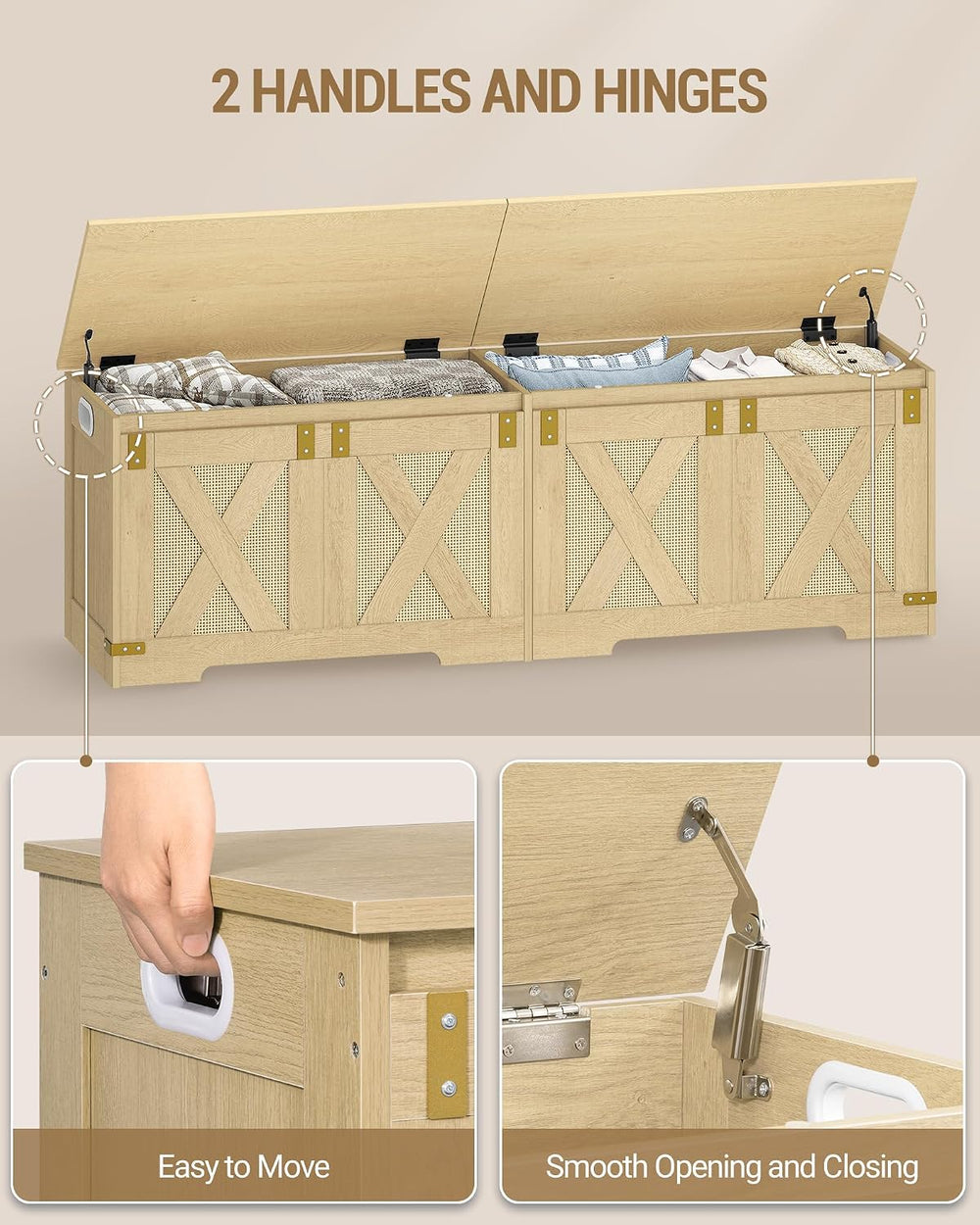 Hzuaneri 59" Boho Storage Chest and Bench | 70 Gal | 330lb Seat | Soft-C...