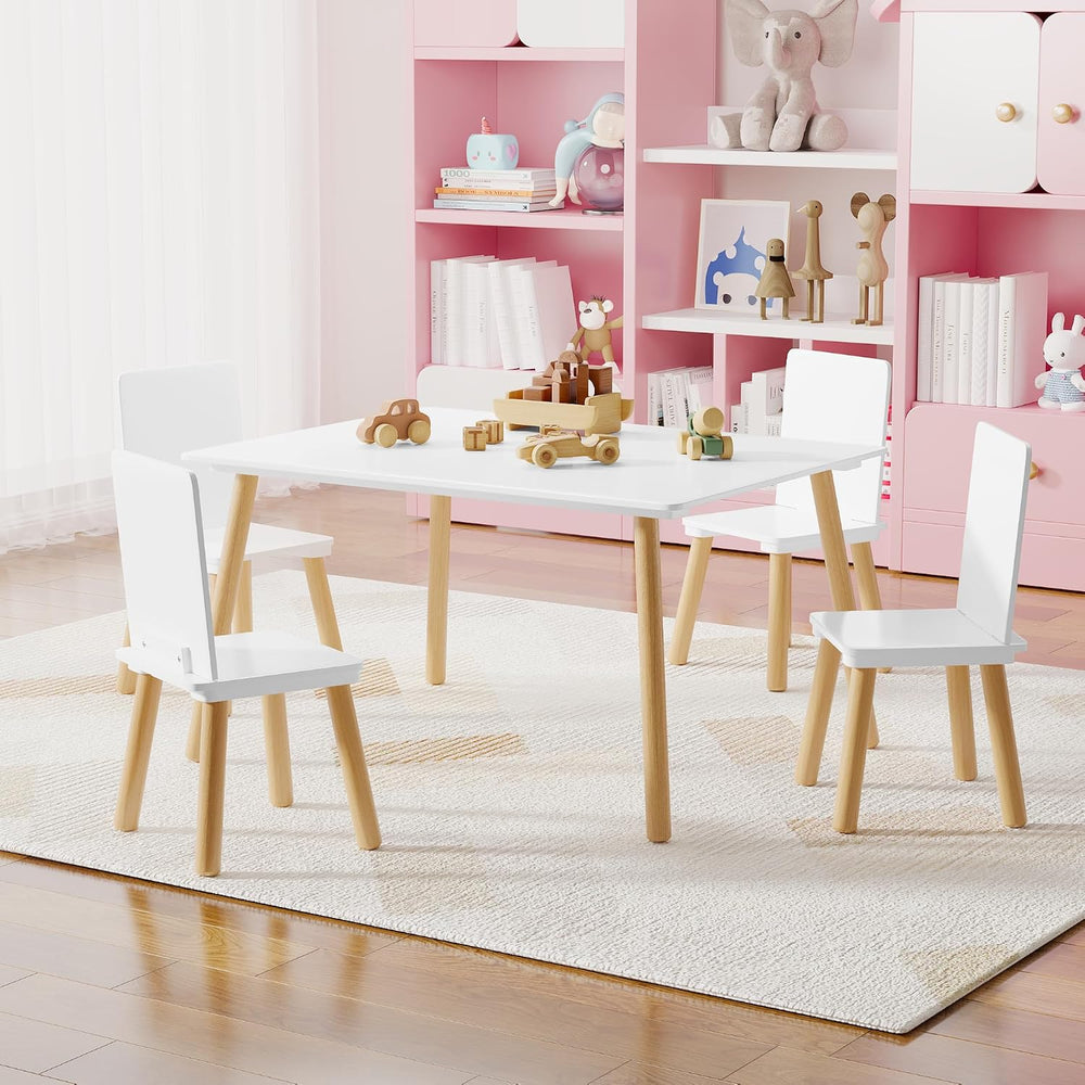 Table & 4 Chairs Set is for Boys Girls, 5-Piece Wooden Activity Table Set...