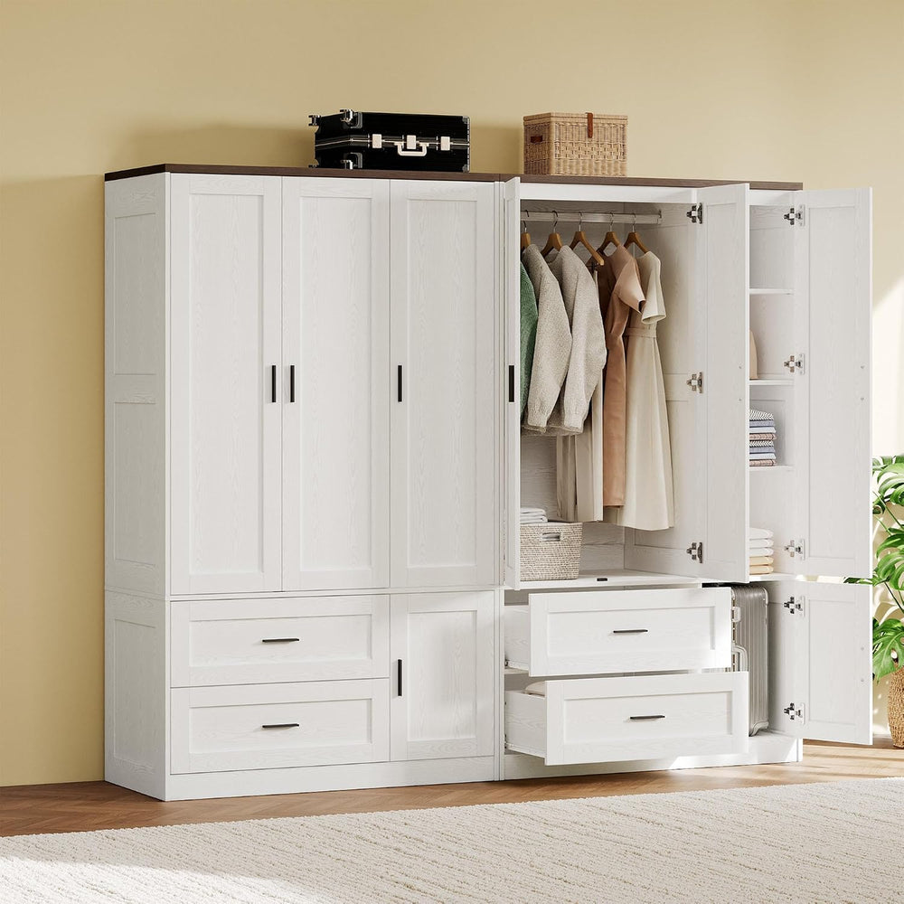 ANCTOR 3-Door Armoire Wardrobe Closet with 2 Drawers and Shelves, White