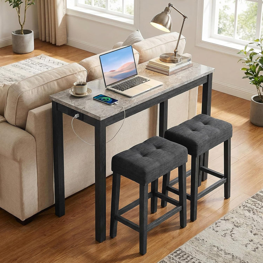 COSTWAY 3-Piece Wooden Bar Table Set with Charging Station | Modern Counter H...