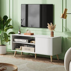 WLIVE TV Stand for 55 Inch TVs, Entertainment Center with Storage Cabinet, Mid-Century TV Stands for Living Room and Bedroom, 50" TV Console, White