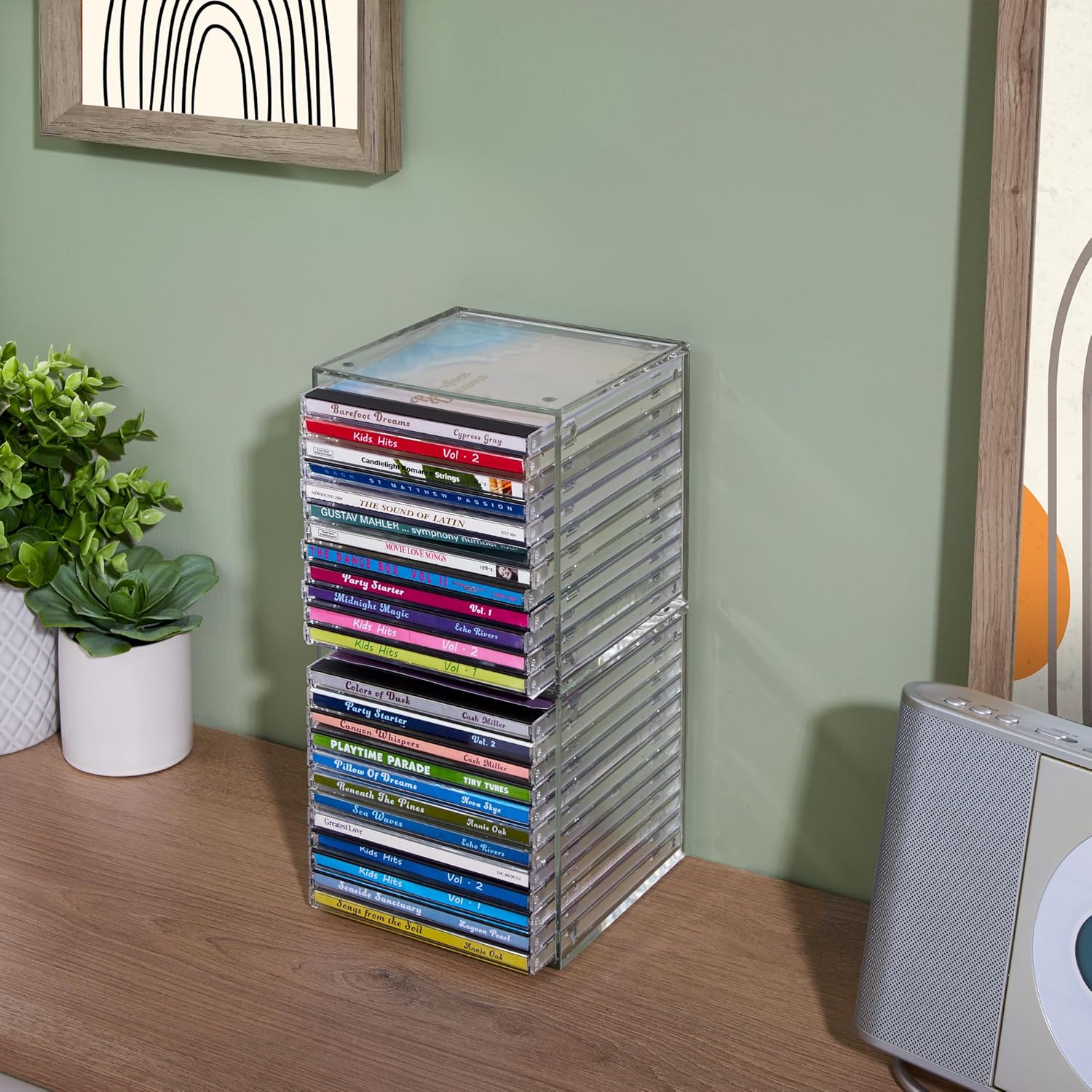 STORi Stackable Clear Plastic CD Organizers (2 Pack) Cube Jewel Case Holders Perfect for Theatre Room | Holds up to 12 CD Cases per Organizer | Made in USA