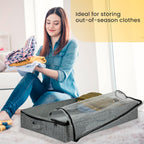 Gray Low Profile Under Bed Storage Containers 5 inches high, 33.8"x 17.7"x 5.1", Sturdy Underbed Shoe Storage Organizer, Foldable Fabric Under the Bed Storage Bins - Pack of 2