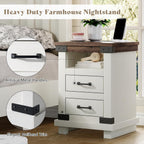 AMERLIFE Farmhouse End Table Set of 2, 18" Wood Nightstands with Charging Station and 2 Drawers, Heavy Duty Bedside Tables for Bedroom or Living Room, Antique White