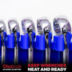 Olsa Tools Magnetic Wrench Organizer, Blue - Wrench Holder Rack - 15 Slot Wrench Storage Rail - SAE and Metric Wrench Holder for Tool Boxes - Scratch Free Magnetic Wrench Organizer - Part: 1876