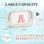 YOOLIFE Initial Make Up Bag Travel Toiletry Bag, Clear Makeup Bag Preppy Stuff Travel Essentials Pink Gifts for Women Teen Girlfriend Teacher Mom Birthday Birthday Gifts for Her Wife White A