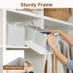 StorageWorks Storage Bins, Fabric Storage Bins for Shelves, Storage Baskets with Metal Frame, Closet Baskets and Bins with Handles, Khaki and Beige Stripes, 2-Pack