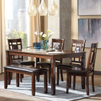 Signature Design by Ashley Bennox 6 Piece Dining Set with Upholstered Bench, Table & 4 Upholstered Chairs, Seats 6, Wood, Brown