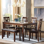 Signature Design by Ashley Bennox Dining Room Table and Chairs with Bench (Set of 6), Brown