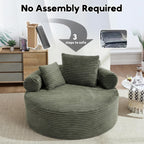 Oversized Round Chair Lounge Chaise Indoor, 55.5" Upholstered Corduroy Deep Seat Single Cloud Sofa Chair, Fluffy Modern Large Circle Boneless Sleeper Sofa for Living Room, Bedroom, Green
