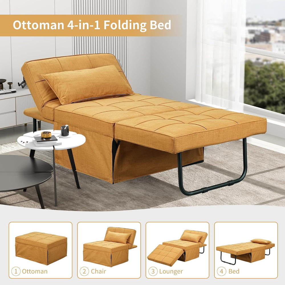 Yellow Sofa Bed, Convertible Chair 4 in 1 Multi-Function Modern Folding Ottom...