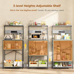 VUSIGN Kitchen Bakers Rack with Power Outlet, 4 Tiers Microwave Stand with Storage, 23.6 Inch Coffee Bar Station with 6 S Hooks, Adjustable Shelf Rack for Pots/Pans/Spices, Gray