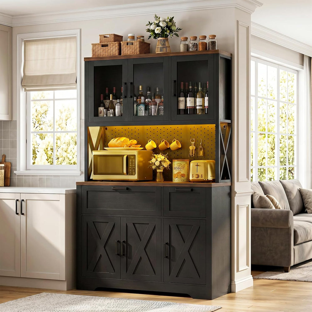 Unikito 71" Tall Pantry Cabinet with Charging Station & LED Lights, ...