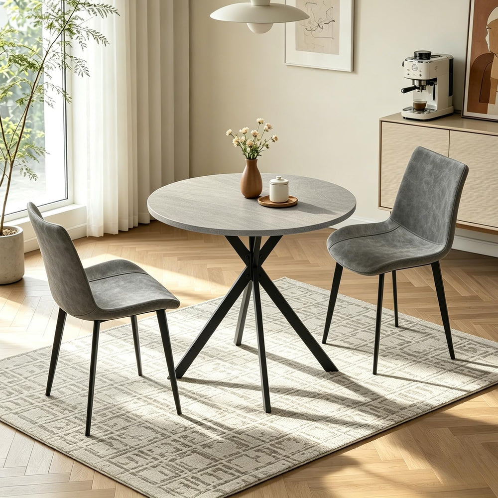 31.5" Small Round Dining Table Set for 2, Mid-Century X-Shaped Leg Table