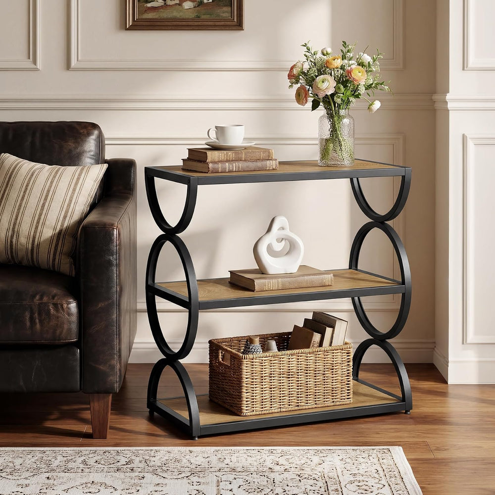 Tribesigns 3-Tier End Table, Narrow Side Table with Storage Shelves, Industri...