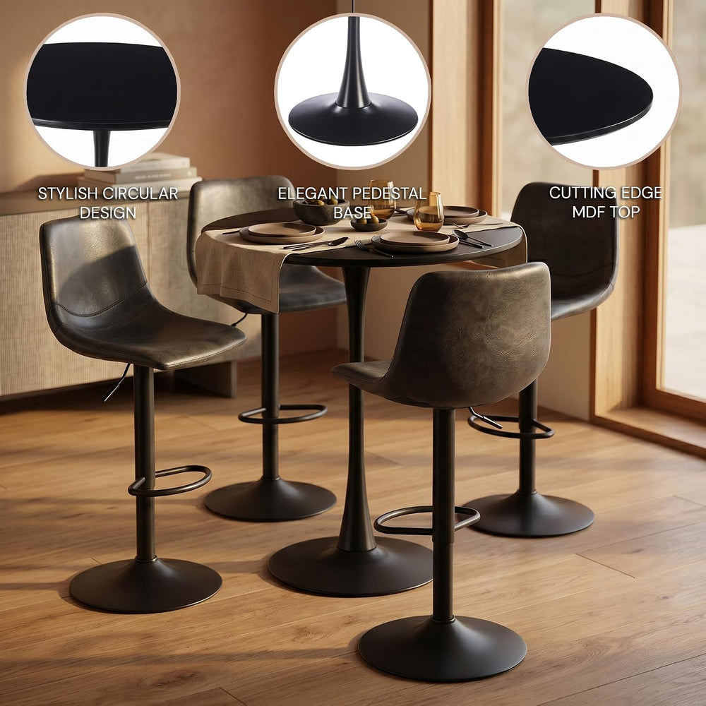 LeisureMod Bristol Collection 35" Round Bar Height Table, Modern MDF Top...