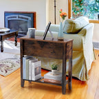 Brown Chairside Narrow End Table, Solid Wood Recliner Side Table with Drawer, Slim Nightstand Bedside Table for Living Room Bedroom