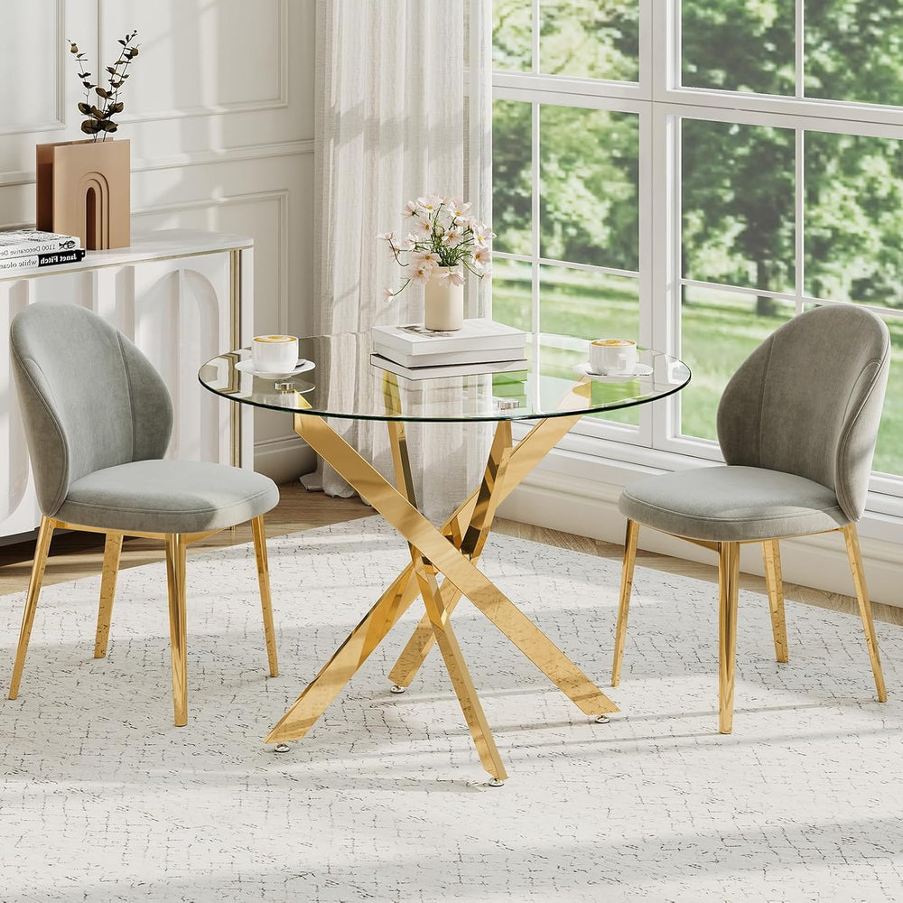 Zevemomo 35.5" Glass Dining Table for 4, Round Coffee Table with Tempere...