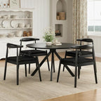 Farini Mid Century Modern Dining Chairs Set of 4, Solid Wood Frame Kitchen Chairs with Woven Upholstered Seat for Dining Room & Breakfast Nook,Black-Black