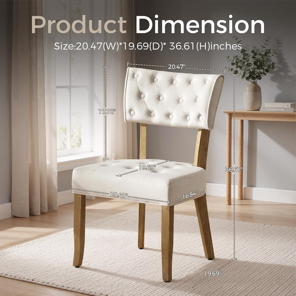 UVV Wooden Dining Chairs Set of 2, Mid Century Tufted Upholstered Kitchen Cha...