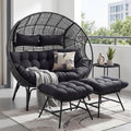 RADIATA Double Egg Chair with Ottoman, 2 Person Outdoor Wicker Loveseat | Outdoor foot rest for Patio, 57.1" Extra Wide Indoor Lounge Chairs, 6.5" Grey Cushion, 2 Seater Person Wicker Seating