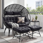 RADIATA Double Egg Chair with Ottoman, 2 Person Outdoor Wicker Loveseat | Outdoor foot rest for Patio, 57.1" Extra Wide Indoor Lounge Chairs, 6.5" Grey Cushion, 2 Seater Person Wicker Seating