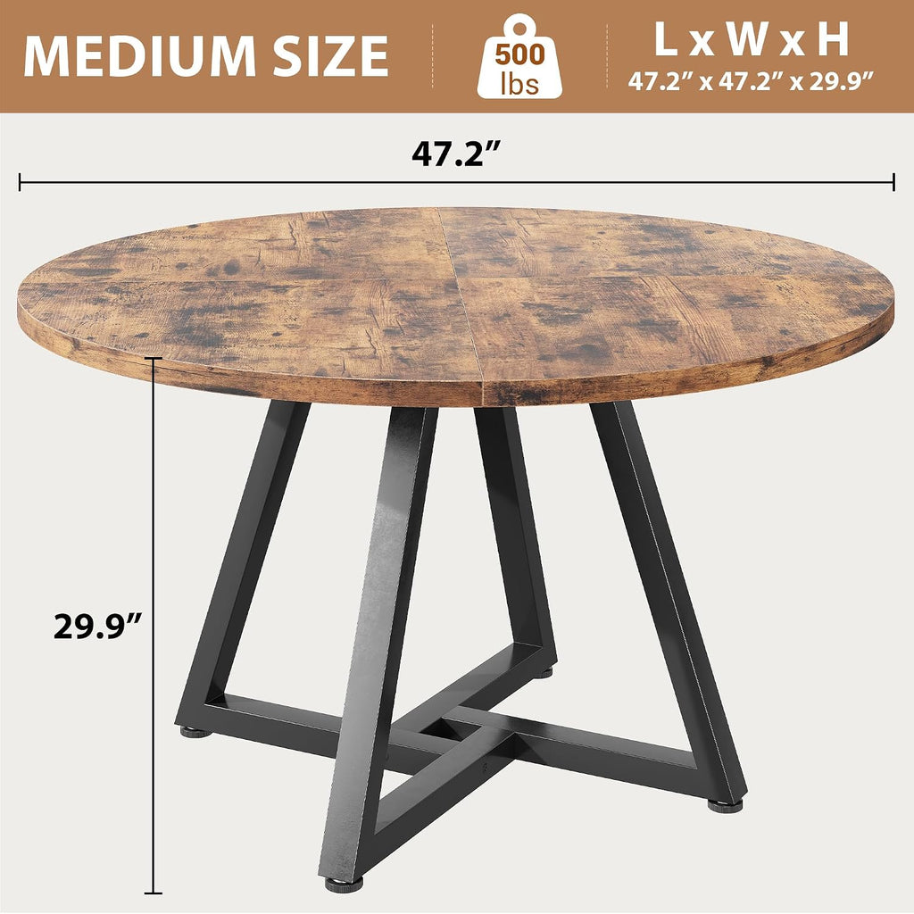 Jocoevol Round Dining Table Kitchen Dining Room Circle Dinner Pedestal Table for 4, Space Saving Wood Kitchen & Dining Room Furniture (Rustic Brwon)