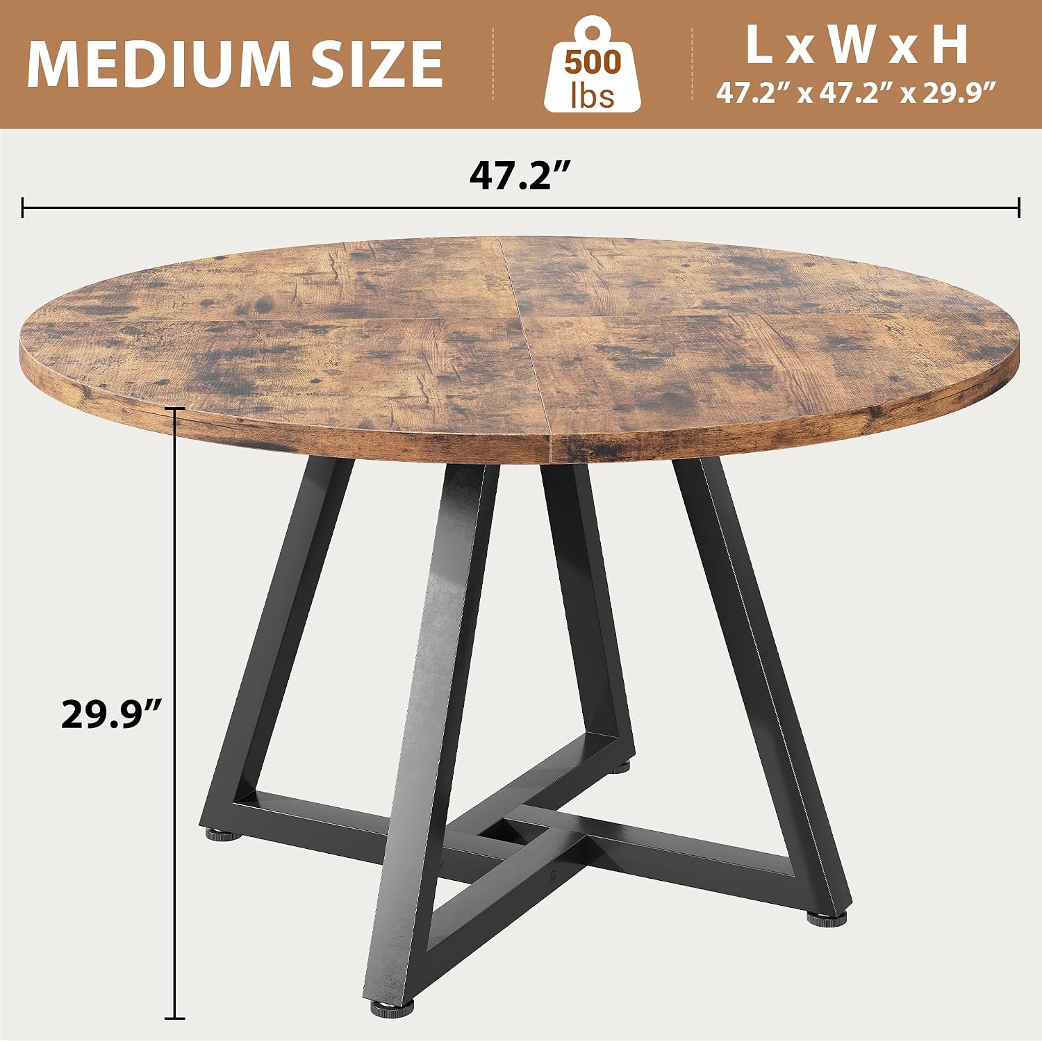 Jocoevol Round Dining Table Kitchen Dining Room Circle Dinner Pedestal Table for 4, Space Saving Wood Kitchen & Dining Room Furniture (Rustic Brwon)