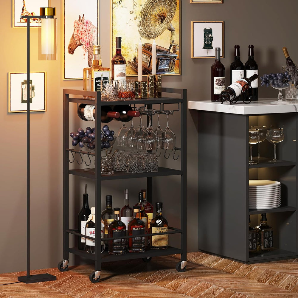 TUTOTAK Bar Cart with Wheels, Mini Drink Cart with Wine Rack & Glass Hold...