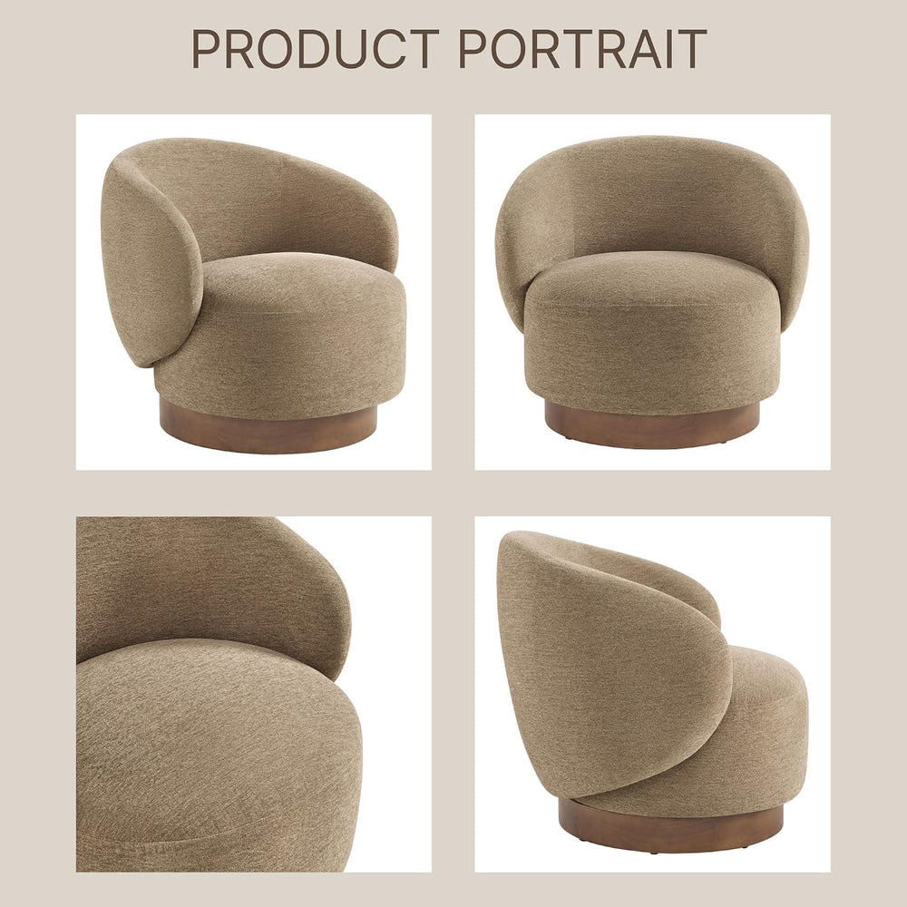 KISLOT Swivel Accent Chair Modern Round Barrel Armchair with Upholstered Perf...