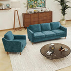Kingfun Living Room Furniture Sets, 3 Seater Couch and Armchair, Mid Century Modern Sofa Set, Chenille Couch with Solid Wood Frame for Living Room & Bedroom, Water Green