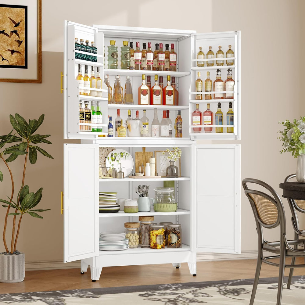 GAIOUS 74.8" Tall Metal Food Cabinet, White Kitchen Pantry Cabinet Cupbo...