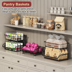 3-Tier Rolling Pantry Cart with Wheels, Stackable Wire Storage Floor Organizer for Kitchen Pantry Snack Shelves, Fruit Basket Stand, Vegetable Storage Rack for Food Snacks Onion Potato, Black, 2 Pack